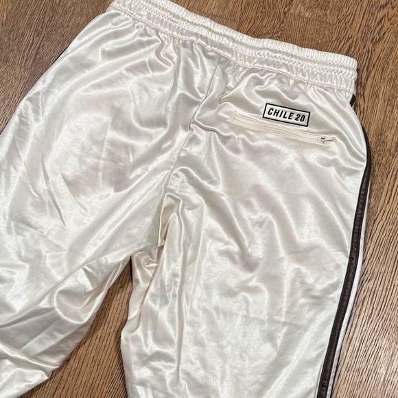 Adidas Chile 20 Wet Look White Ivory Brown Striped Satin Track Pants Mens Small - Picture 5 of 12